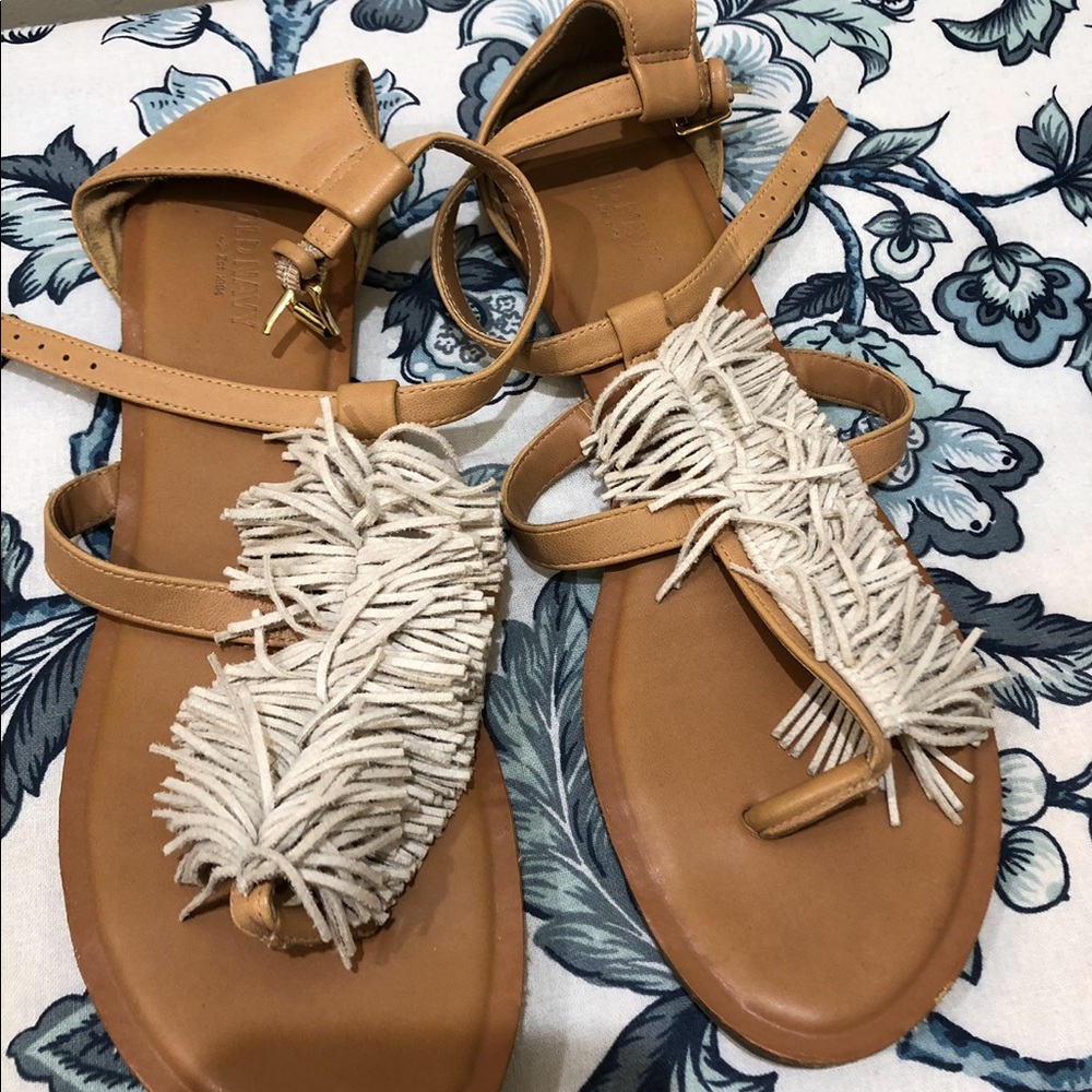 Tan leather Sandals with Cream color fringe